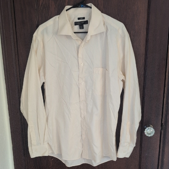 Pronto Uomo Yellow Cream Non Iron Slim Fit Long Sleeve Button Down Shirt Size 17 - Picture 1 of 6